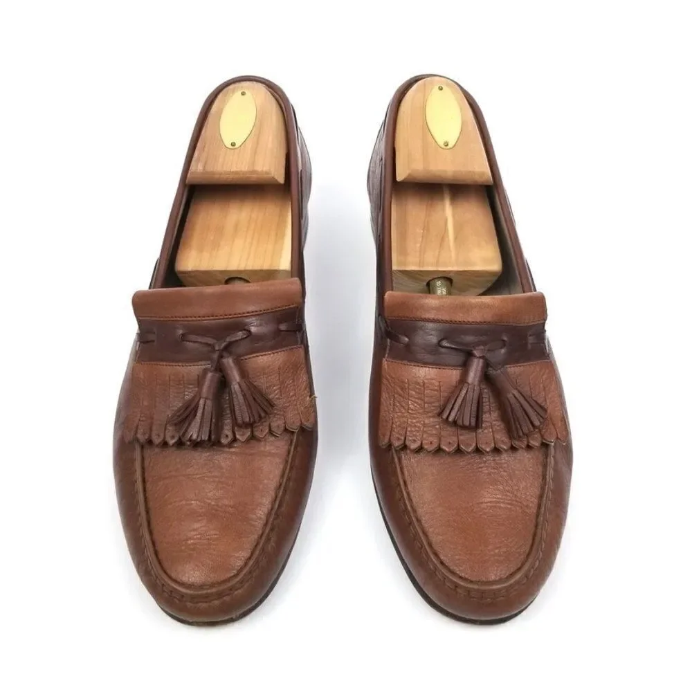 Bally Kiltie Tassel Loafers Slip On Driving Shoes Brown Leather Preppy Old Money